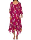Free People Morning Glory Floral Smocked Long Sleeve Maxi Dress In Pink