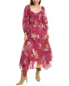 Free People Morning Glory Floral Smocked Long Sleeve Maxi Dress In Red