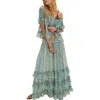 Free People Morning Mist Short Sleeve Top & Maxi Skirt Set In Green