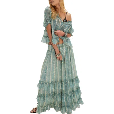 Free People Morning Mist Short Sleeve Top & Maxi Skirt Set In Green