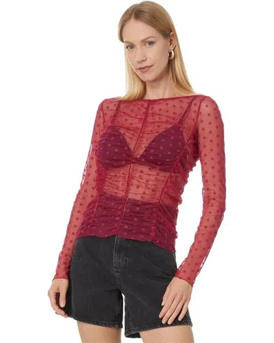 Free People Most Likely Layering Top Women's Small Red Ditsy Embroidered Erk904