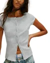 Free People Most Wanted Short Sleeve Cotton Blend Cardigan In Gray