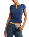 Free People Most Wanted Short Sleeve Cotton Blend Cardigan In Blue