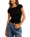 Free People Most Wanted Short Sleeve Cotton Blend Cardigan In Black