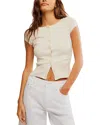 Free People Most Wanted Short Sleeve Cotton Blend Cardigan In Ivory