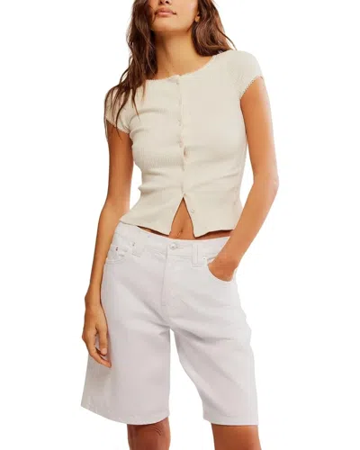 Free People Most Wanted Cardigan Women Ivory Ribbed Capped Sleeve Gbo1366 In Neutral