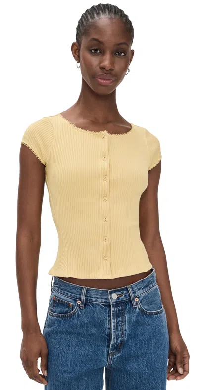 Free People Most Wanted Ribbed Button Down Cardigan Top In Yellow