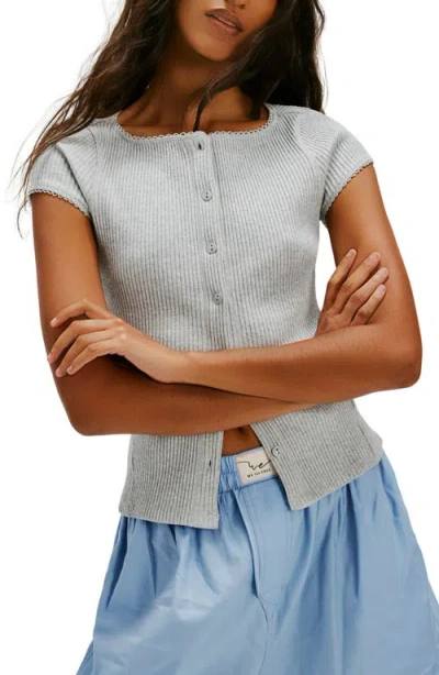 Free People Most Wanted Short Sleeve Cotton Blend Cardigan In Gray