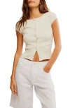 Free People Most Wanted Short Sleeve Cotton Blend Cardigan In Ivory