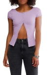 Free People Most Wanted Short Sleeve Cotton Blend Cardigan In Purple