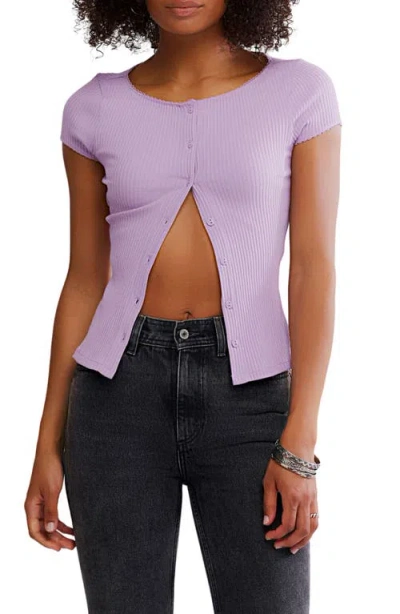 Free People Most Wanted Short Sleeve Cotton Blend Cardigan In Purple