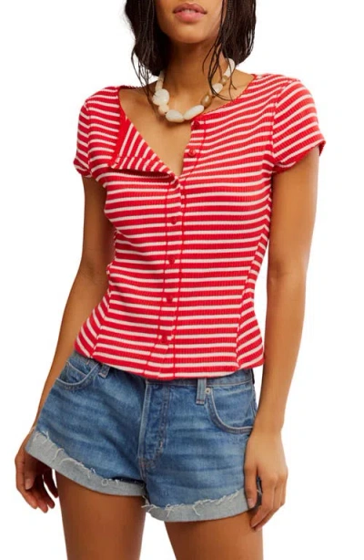 Free People Most Wanted Stripe Rib Cardigan In Red