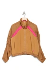 Free People Movement Amelia Water Resistant Fleece Jacket In Camel/malibu Combo