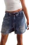 Free People Moxie Distressed High Waist Denim Cutoff Shorts In Blue