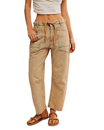 Free People We The Free Moxie Barrel Paint Splatter Jeans In Green