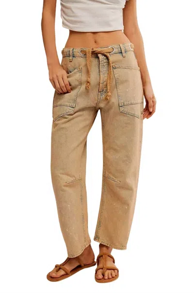 Free People Moxie Low Slung Pull-on Barrel Jeans In Cowboy In Brown