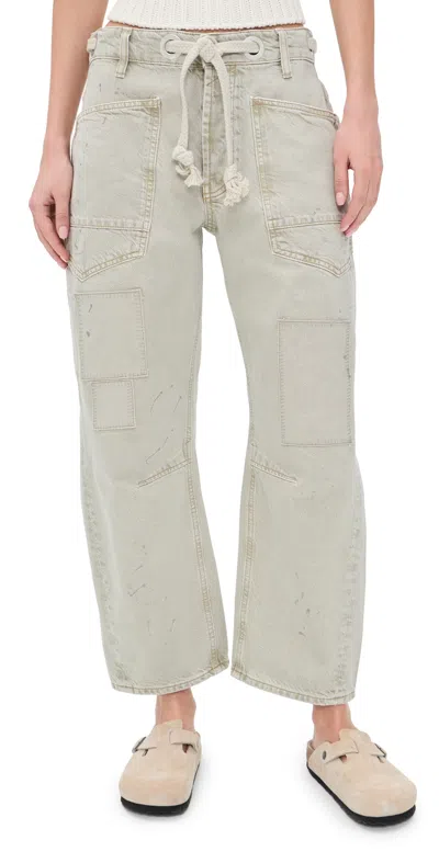 Free People Moxie Low Slung Pull On Barrel Jeans Jetty In White