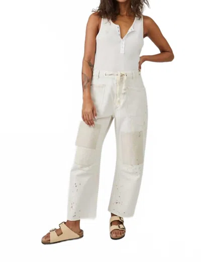 Free People Moxie Low Slung Pull On Drawstring Barrel Jeans In Milk In White