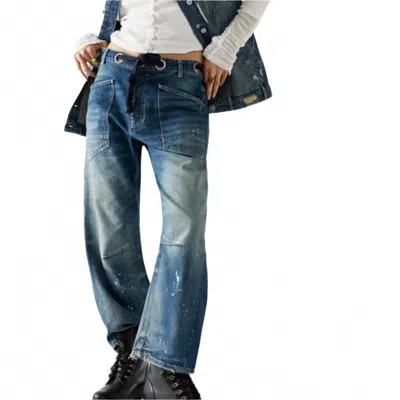 Free People Moxie Low Slung Pull On Jean In Timeless Blue