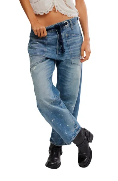 Free People Moxie Low Slung Tie Waist Nonstretch Jeans In Blue