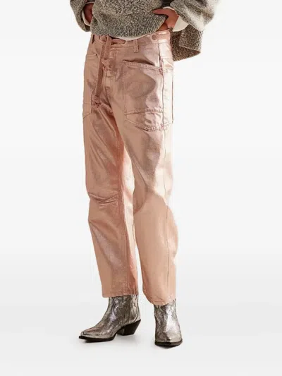 Free People Moxie Metallic Barrel Jeans In Pink
