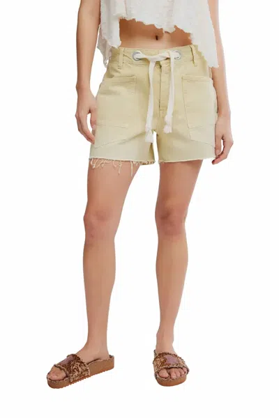 Free People Moxie Mid Rise Belted Drawstring Cutoff Denim Shorts In Whipped Butter In Neutral
