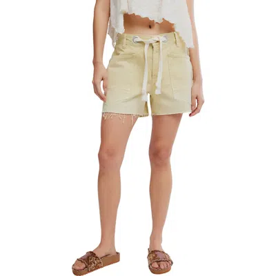 Free People Moxie Mid Rise Belted Drawstring Cutoff Denim Shorts In Neutral