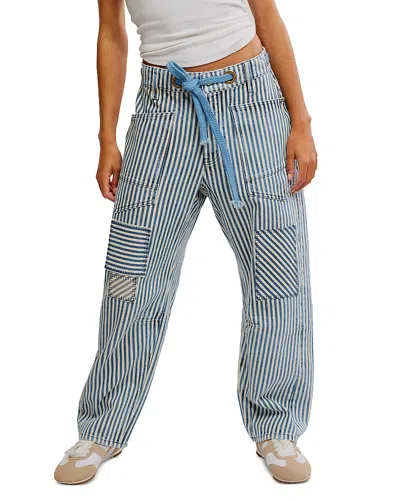 Free People Moxie Railroad Stripe Pants In Dark Slate
