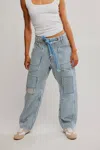 Free People Moxie Railroad Low-slung Jeans In Dark Slate In Multi