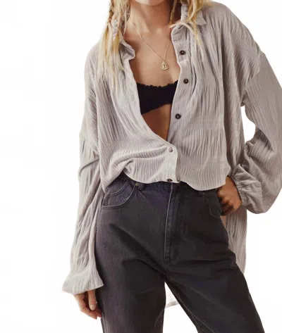 Free People My Best Long Sleeve Button Front Top In Winter Fog In Blue