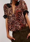 Free People My Love Lace Trim Button-up Crop Top In Multi
