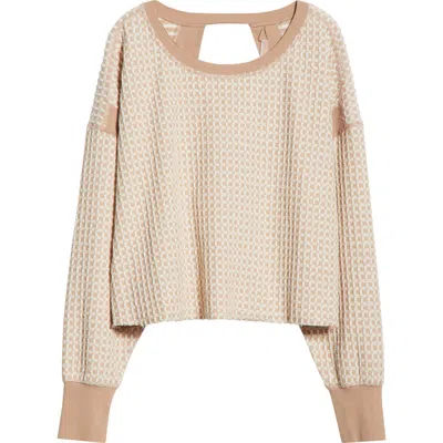 Free People My Time Textured Waffle Knit Cutout Top In Brown