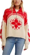 Free People Mythical Turtle Neck Sweater In Vanilla Scarlet Combo In Multi