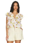 Free People Naya Top Womens Ivory Printed Tie Front Flutter Sleeve Jdm688 In White
