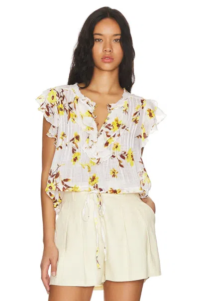 Free People Naya Top Womens Ivory Printed Tie Front Flutter Sleeve Jdm688 In White