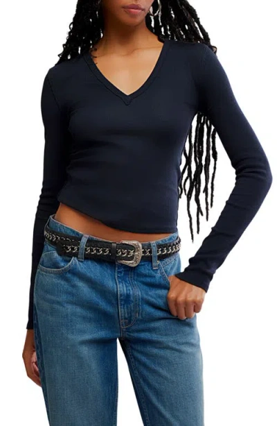 Free People Neria Long Sleeve Stretch Cotton Crop Top In Animal Print
