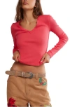 Free People Neria Long Sleeve Stretch Cotton Crop Top In Pink