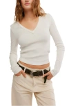 Free People Neria Long Sleeve Stretch Cotton Crop Top In White