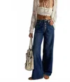 Free People Nia Boyfriend Jeans In In Too Deep Blue In Multi