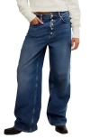 Free People Nia Exposed Button Wide Leg Jeans In Blue