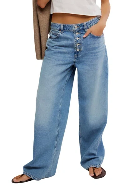 Free People Nia Exposed Button Wide Leg Jeans In Blue