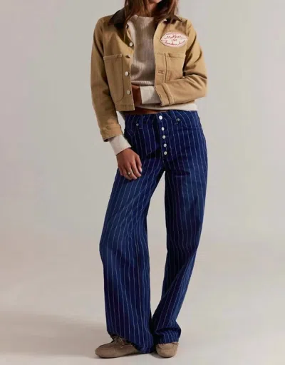 Free People Nia Striped Boyfriend Jeans In Indigo Pinstripe In Blue