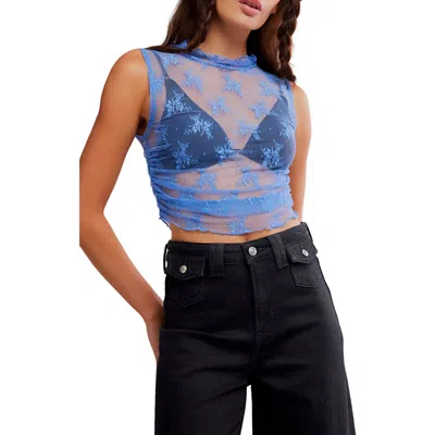 Free People Nice Try Sheer Lace Tank In Blue