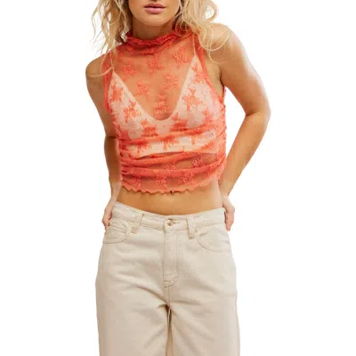 Free People Nice Try Sheer Lace Tank In Orange