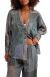 Free People Night After Night Cotton Button-up Pajama Shirt In Multi