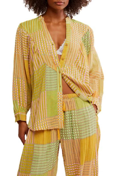 FREE PEOPLE FREE PEOPLE NIGHT AFTER NIGHT COTTON BUTTON-UP PAJAMA SHIRT