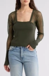 Free People Night After Night Mesh Trim Top In Green