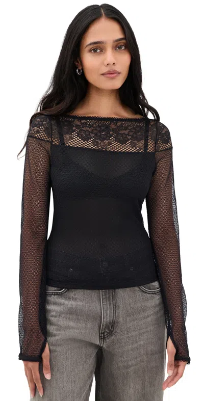 Free People Night Mode Layering Long Sleeve Mesh Top In Black