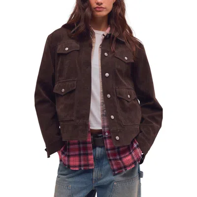 Free People Night Ranch Faux Suede Trucker Jacket In Brown