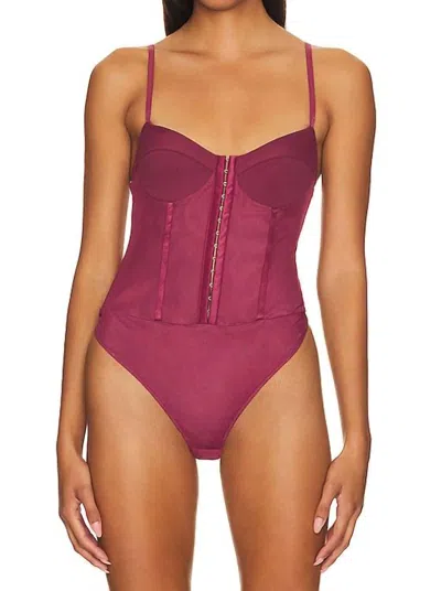 Free People Night Rhythm Corset Bodysuit In Washed Maroon In Purple